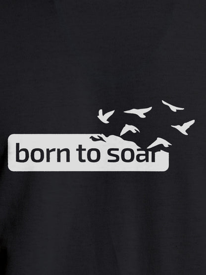 Close up of 'Born To Soar' design on Men's Dark Grey Round Neck T-shirt, highlighting intricate details and vibrant print.