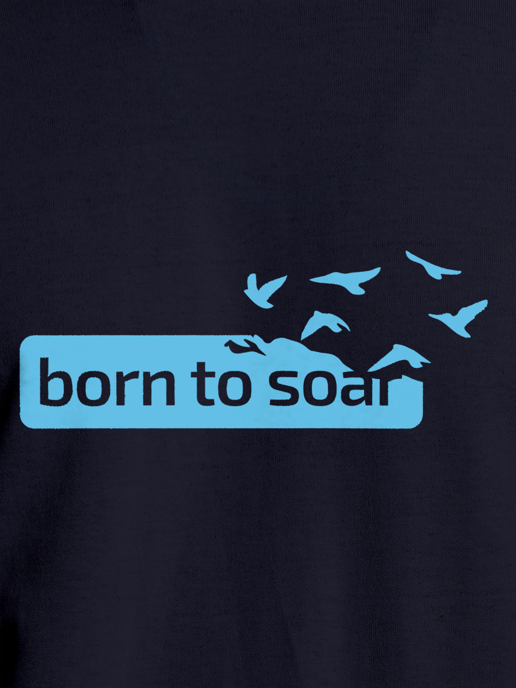Close up of 'Born To Soar' design on Men's Navy Blue Round Neck T-shirt, highlighting intricate details and vibrant print.