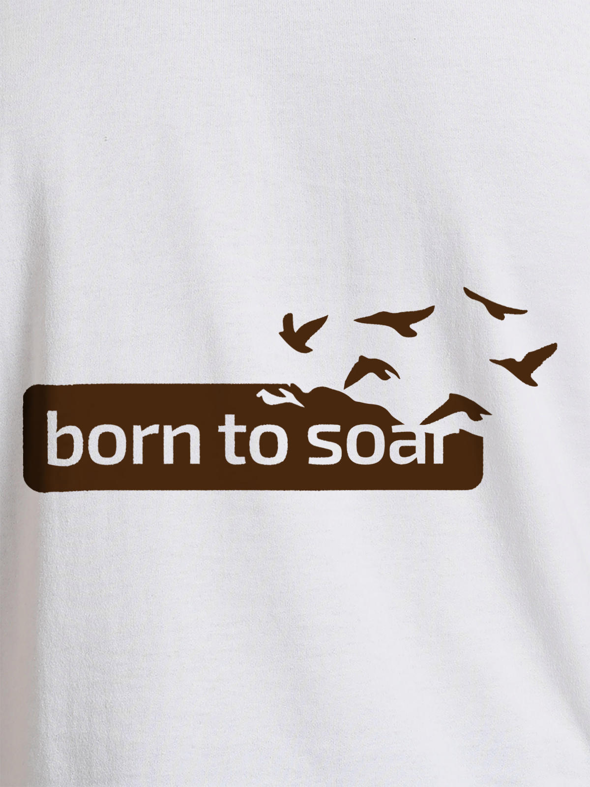 Close up of 'Born To Soar' design on Women's White Round Neck T-shirt, highlighting intricate details and vibrant print.
