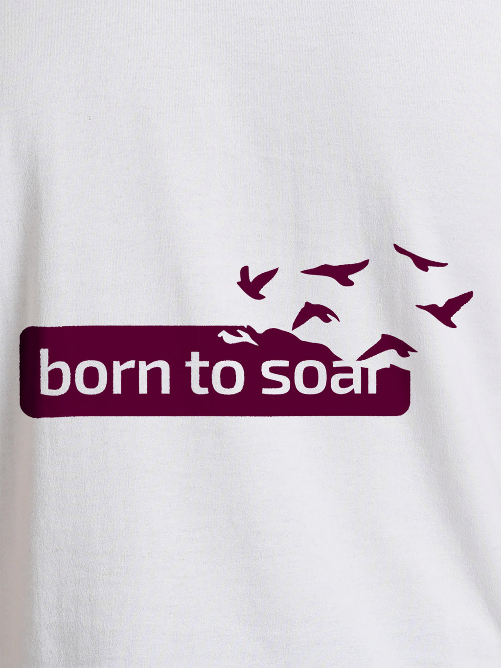 Close up of 'Born To Soar' design on Women's White Round Neck T-shirt, highlighting intricate details and vibrant print.