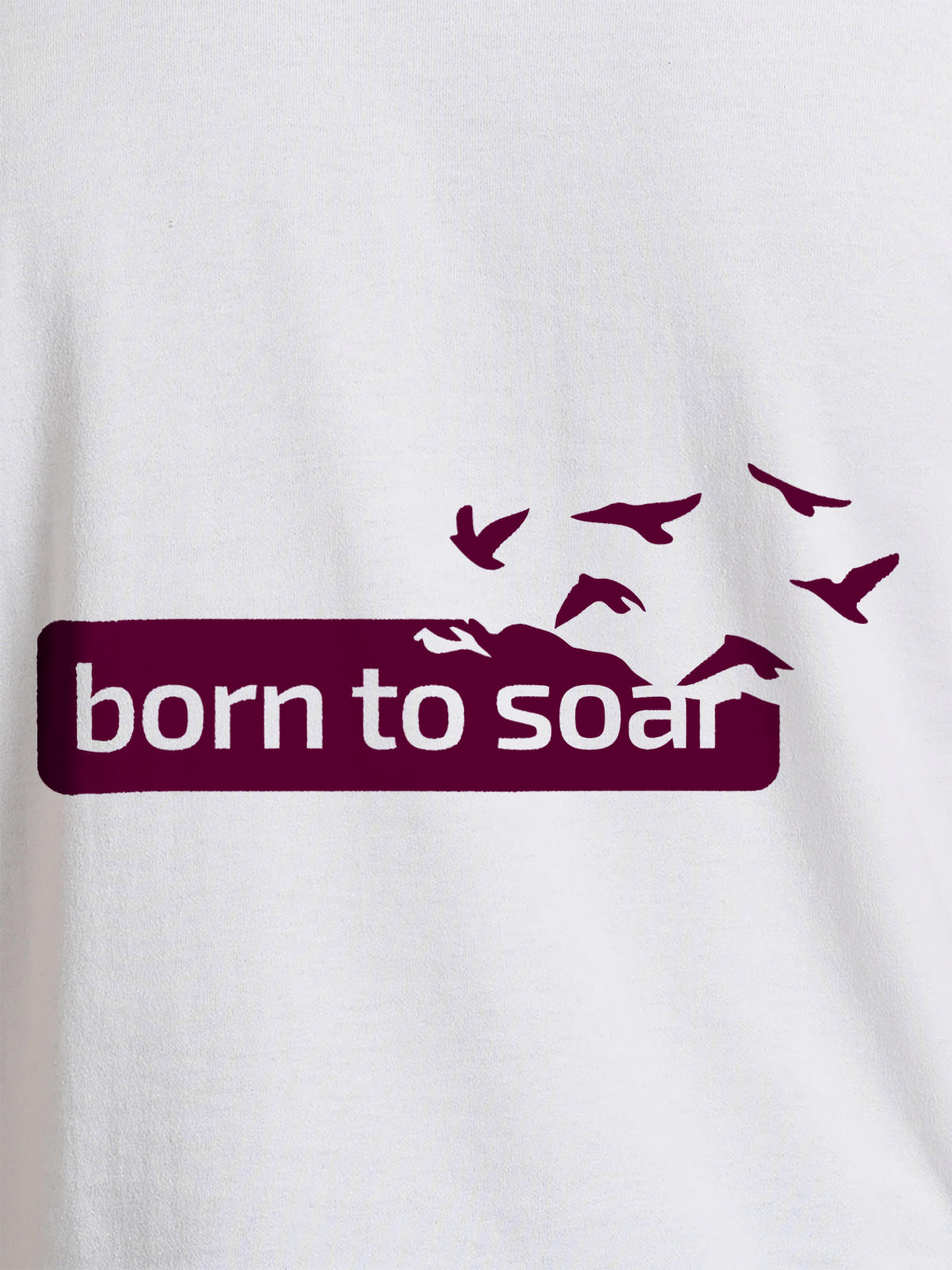 Close up of 'Born To Soar' design on Women's White Round Neck T-shirt, highlighting intricate details and vibrant print.