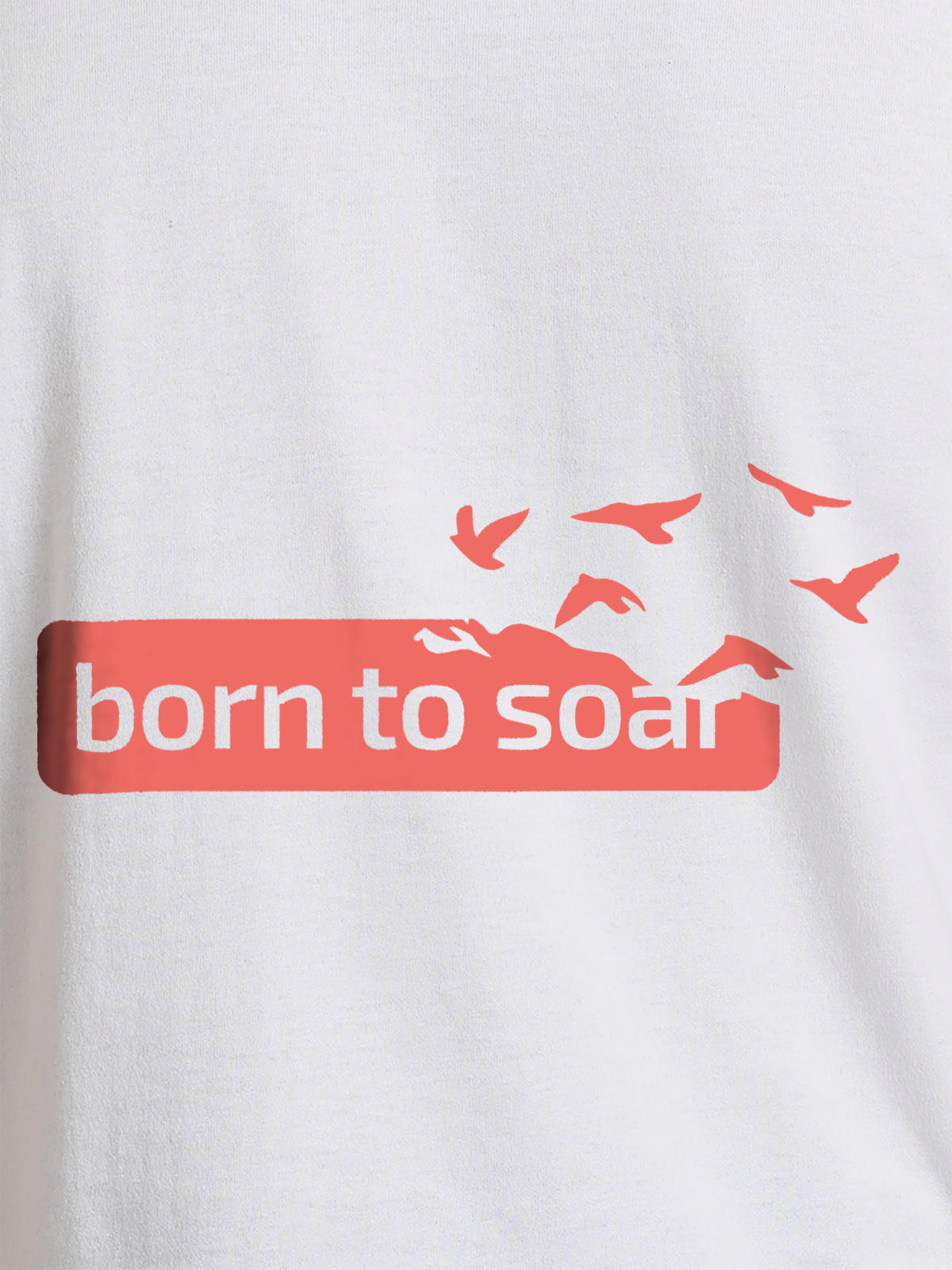 Close up of 'Born To Soar' design on Women's White Round Neck T-shirt, highlighting intricate details and vibrant print.