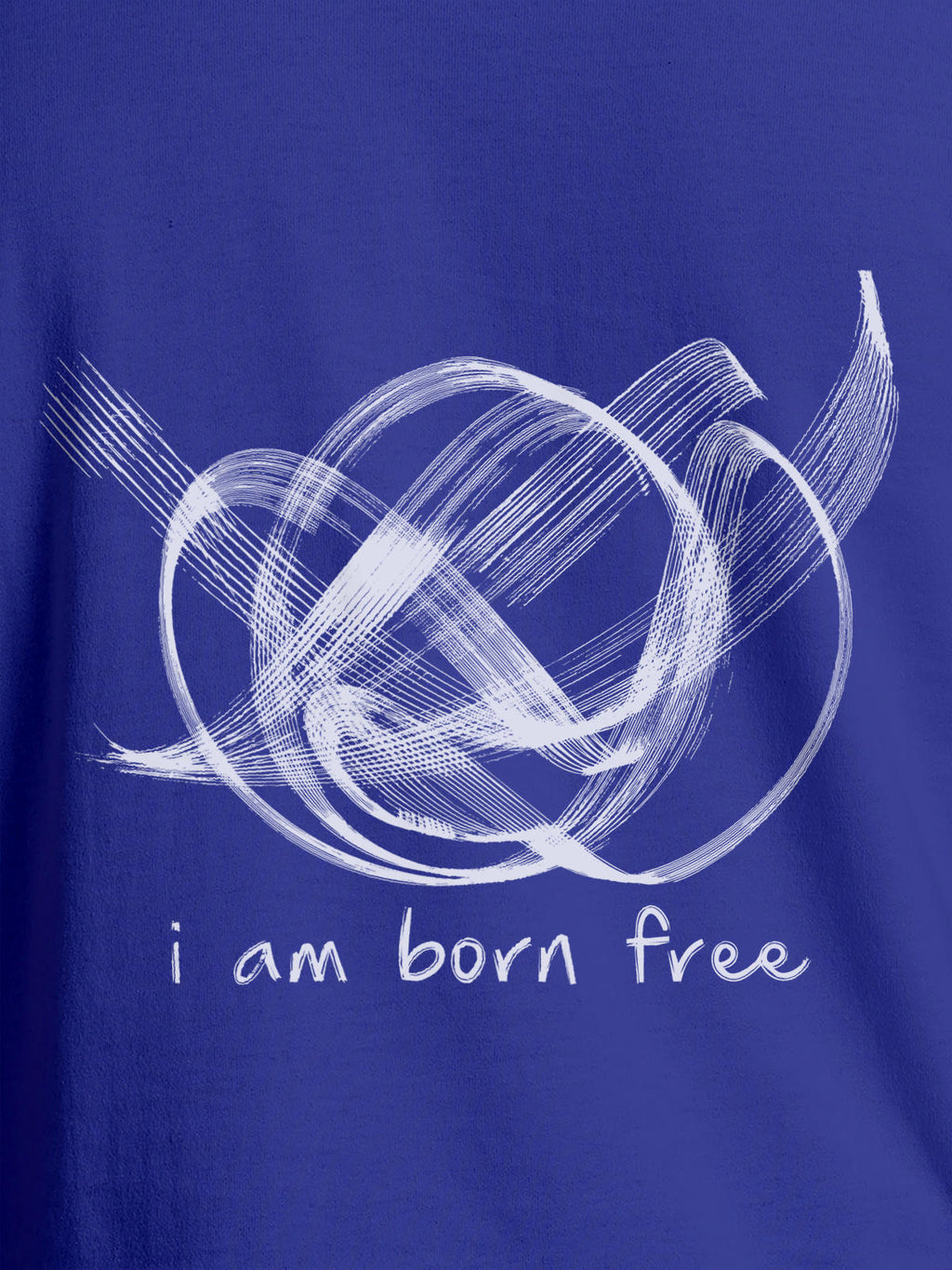 Close up of 'Born Free' design on Men's Blue Round Neck T-shirt, highlighting intricate details and vibrant print.