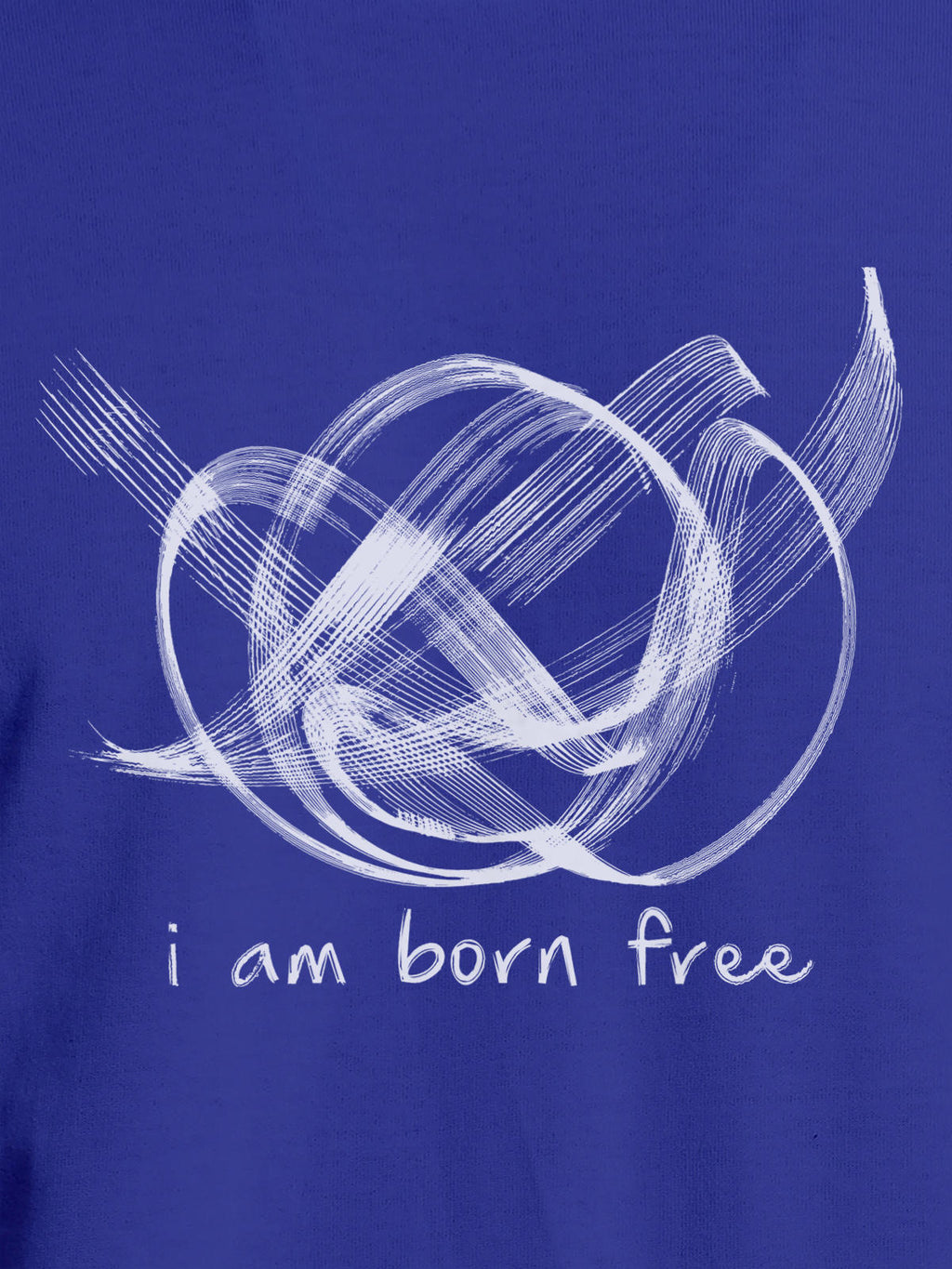 Close up of 'Born Free' design on Women's Blue Round Neck T-shirt, highlighting intricate details and vibrant print.