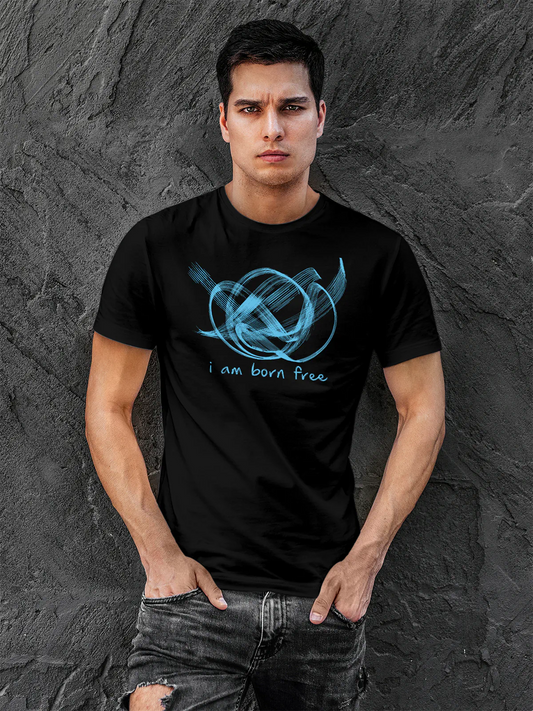 Fighterhero T-shirts: Model wearing Men's Black Round Neck T-shirt with 'Born Free' design