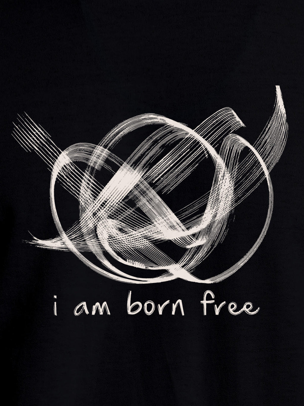 Close up of 'Born Free' design on Women's Black Round Neck T-shirt, highlighting intricate details and vibrant print.