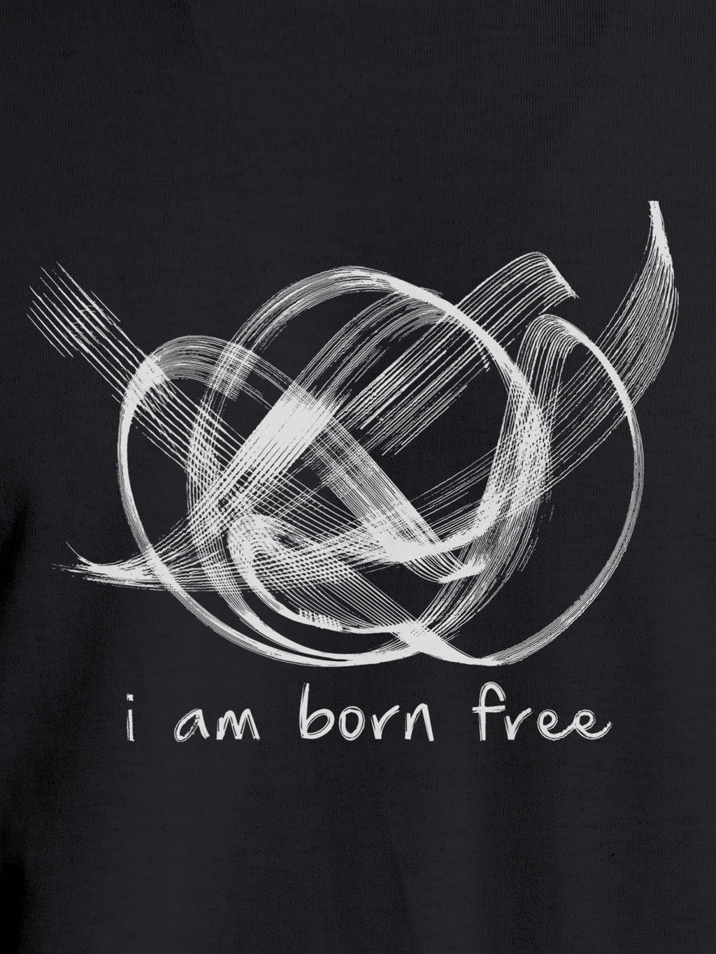 Close up of 'Born Free' design on Women's Dark Grey Round Neck T-shirt, highlighting intricate details and vibrant print.
