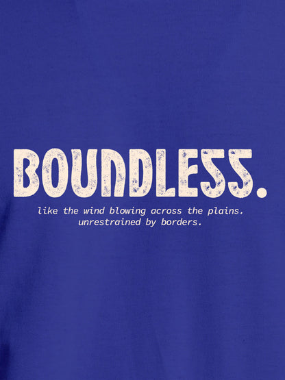 Close up of 'Boundless' design on Men's Blue Round Neck T-shirt, highlighting intricate details and vibrant print.