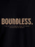 Close up of 'Boundless' design on Men's Black Round Neck T-shirt, highlighting intricate details and vibrant print.