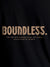 Close up of 'Boundless' design on Women's Black Round Neck T-shirt, highlighting intricate details and vibrant print.