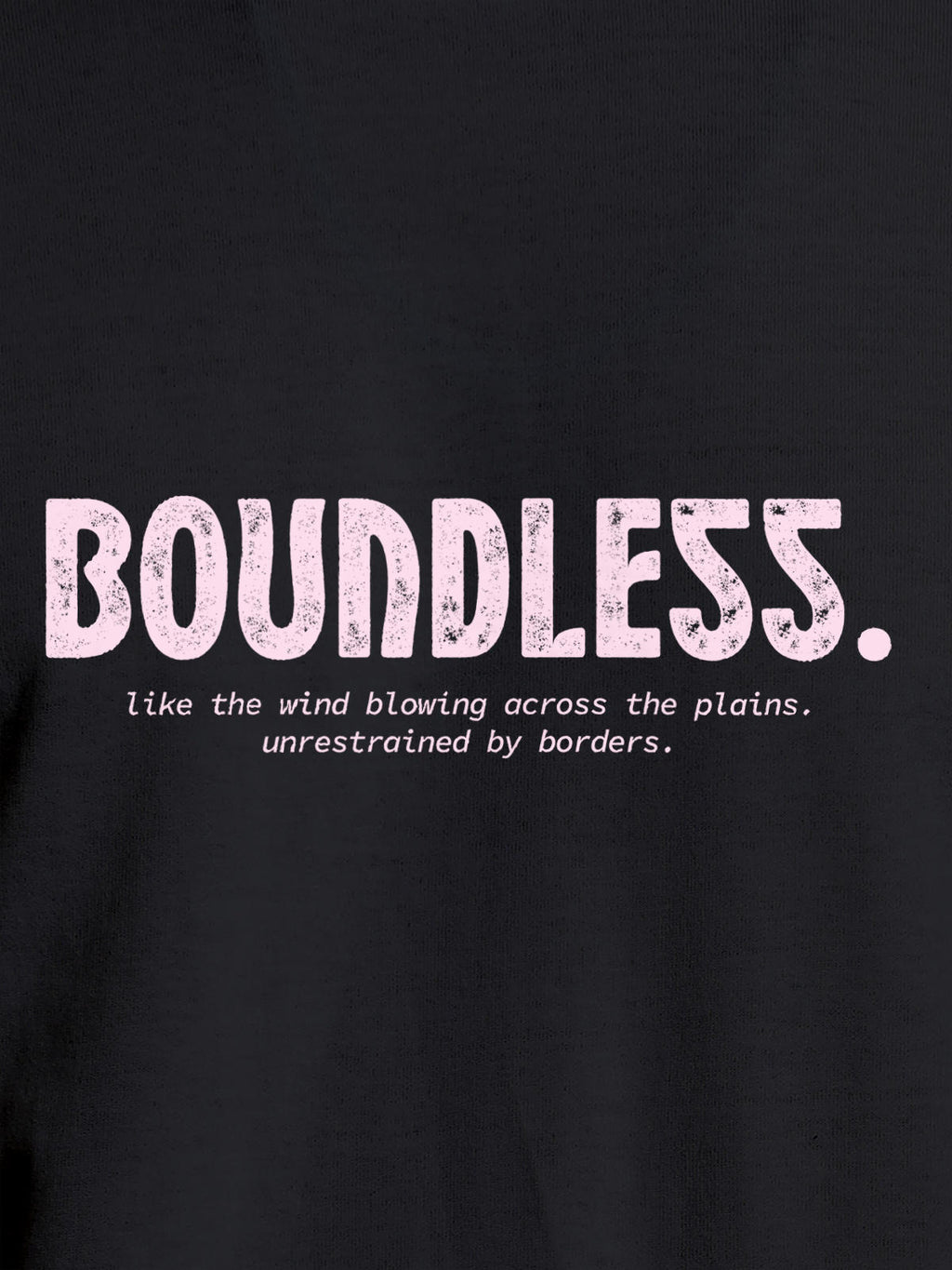Close up of 'Boundless' design on Men's Dark Grey Round Neck T-shirt, highlighting intricate details and vibrant print.