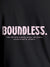 Close up of 'Boundless' design on Women's Dark Grey Round Neck T-shirt, highlighting intricate details and vibrant print.