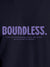 Close up of 'Boundless' design on Men's Navy Blue Round Neck T-shirt, highlighting intricate details and vibrant print.