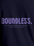 Close up of 'Boundless' design on Women's Navy Blue Round Neck T-shirt, highlighting intricate details and vibrant print.