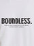 Close up of 'Boundless' design on Men's White Round Neck T-shirt, highlighting intricate details and vibrant print.