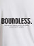 Close up of 'Boundless' design on Women's White Round Neck T-shirt, highlighting intricate details and vibrant print.