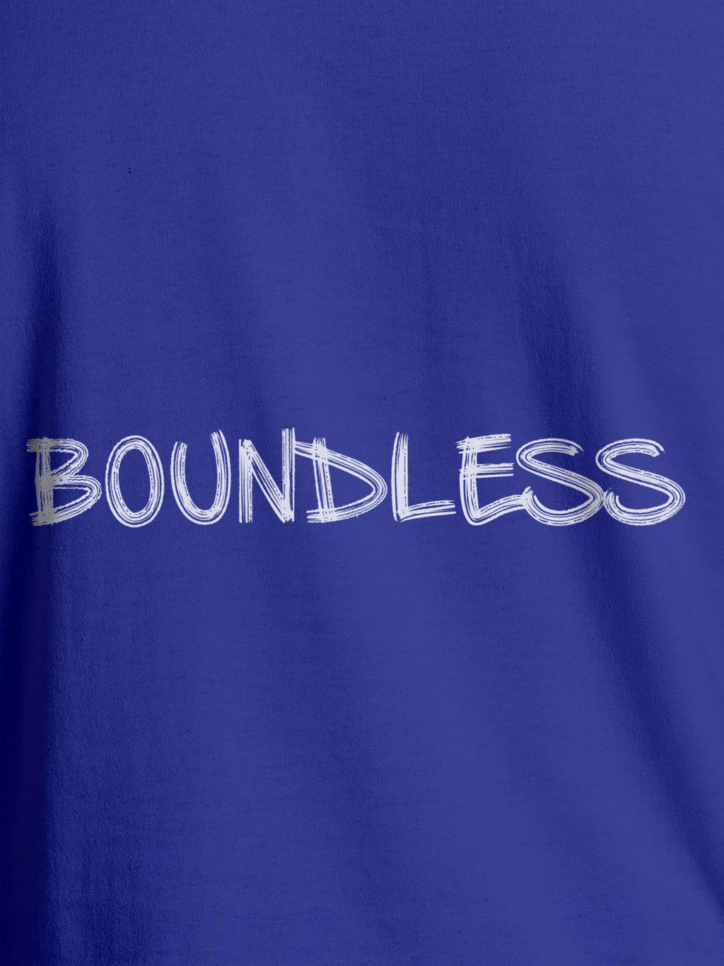 Close up of 'Boundless' design on Men's Blue Round Neck T-shirt, highlighting intricate details and vibrant print.
