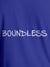 Close up of 'Boundless' design on Men's Blue Round Neck T-shirt, highlighting intricate details and vibrant print.