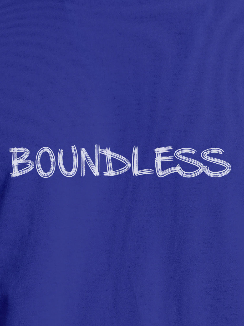 Close up of 'Boundless' design on Women's Blue Round Neck T-shirt, highlighting intricate details and vibrant print.