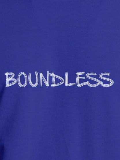 Close up of 'Boundless' design on Women's Blue Round Neck T-shirt, highlighting intricate details and vibrant print.