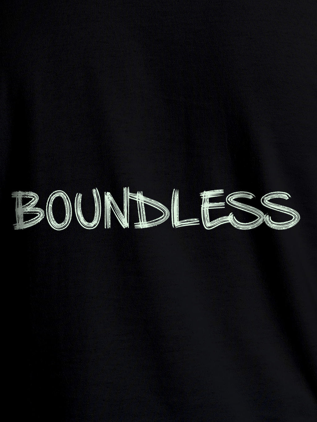 Close up of 'Boundless' design on Men's Black Round Neck T-shirt, highlighting intricate details and vibrant print.