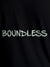 Close up of 'Boundless' design on Men's Black Round Neck T-shirt, highlighting intricate details and vibrant print.