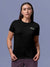 Front view of Fighterhero Women's Black Round Neck T-shirt, highlighting the 'broken chains' design on the chest.