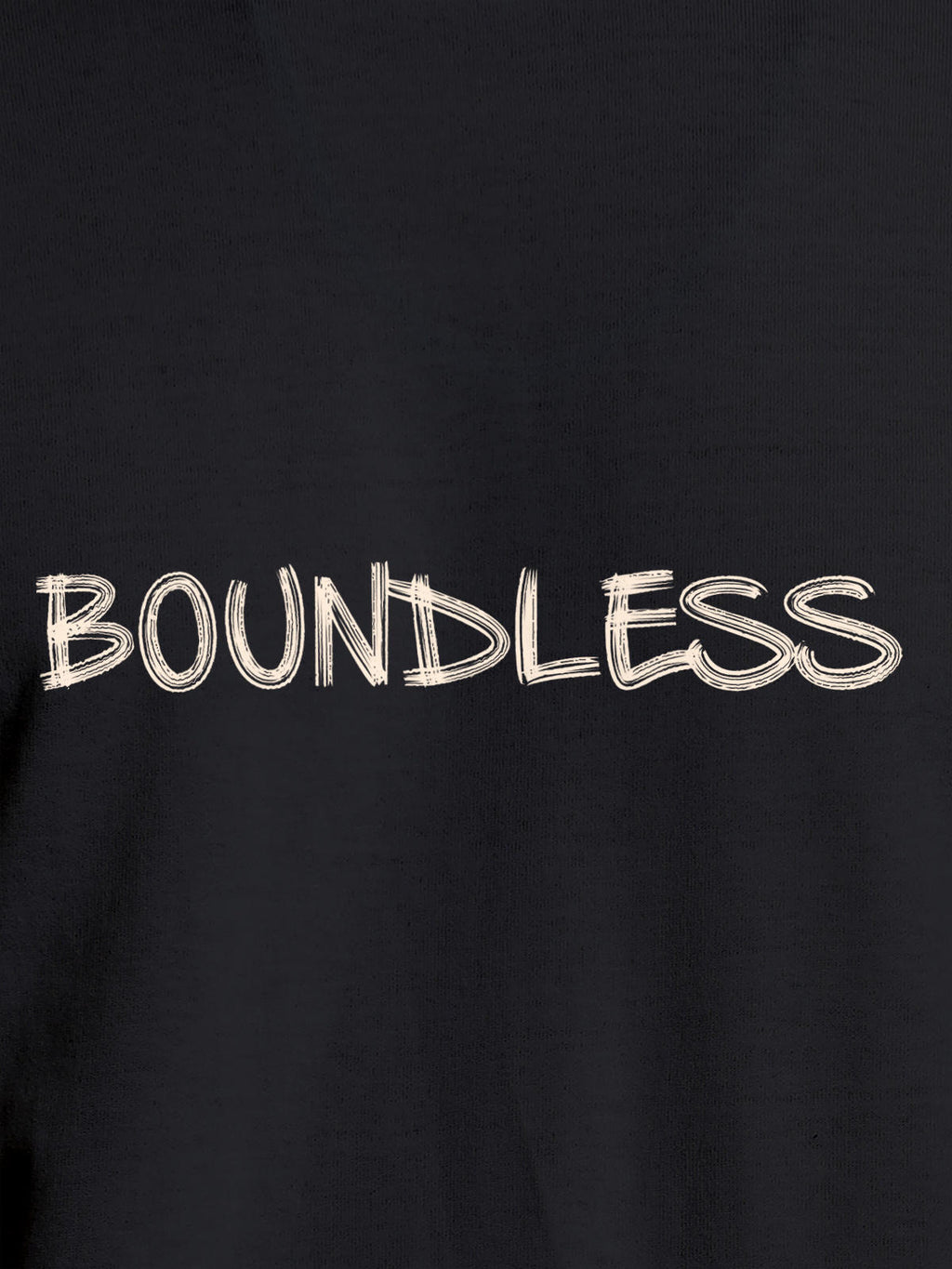 Close up of 'Boundless' design on Women's Dark Grey Round Neck T-shirt, highlighting intricate details and vibrant print.