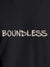 Close up of 'Boundless' design on Women's Dark Grey Round Neck T-shirt, highlighting intricate details and vibrant print.
