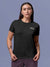 Front view of Fighterhero Women's Dark Grey Round Neck T-shirt, highlighting the 'broken chains' design on the chest.