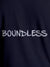 Close up of 'Boundless' design on Men's Navy Blue Round Neck T-shirt, highlighting intricate details and vibrant print.