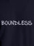 Close up of 'Boundless' design on Women's Navy Blue Round Neck T-shirt, highlighting intricate details and vibrant print.