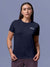 Front view of Fighterhero Women's Navy Blue Round Neck T-shirt, highlighting the 'broken chains' design on the chest.