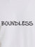 Close up of 'Boundless' design on Women's White Round Neck T-shirt, highlighting intricate details and vibrant print.