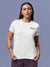 Front view of Fighterhero Women's White Round Neck T-shirt, highlighting the 'broken chains' design on the chest.