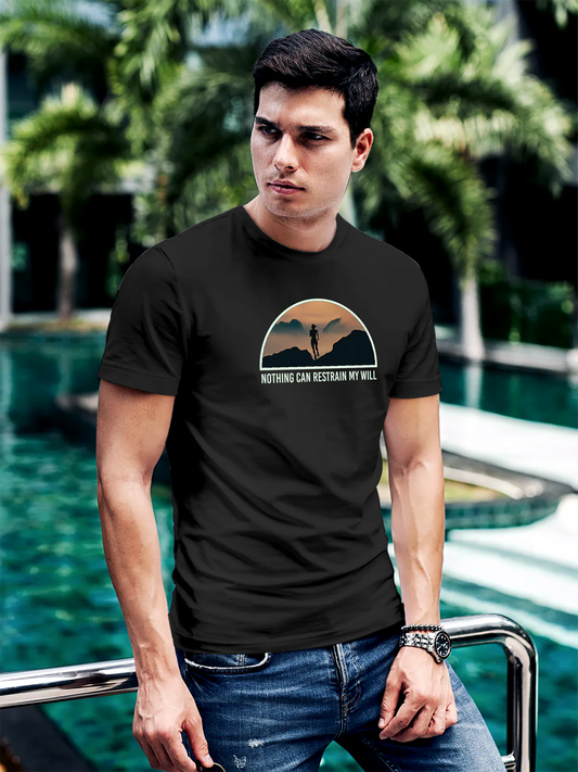 Fighterhero T-shirts: Model wearing Men's Dark Grey Round Neck T-shirt with 'Limitless Will' design
