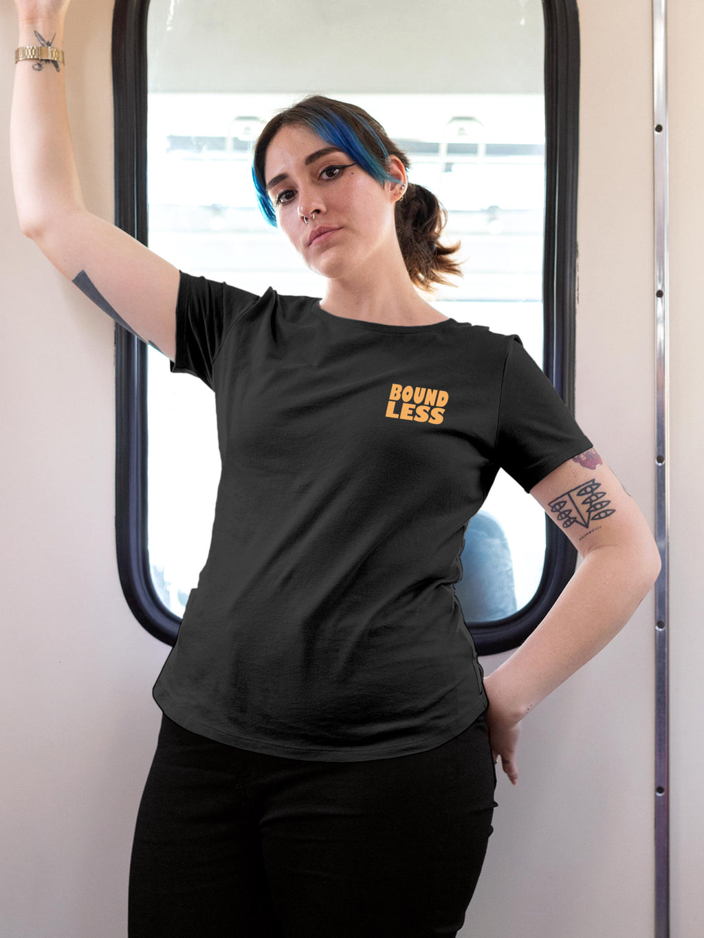 Front view of Fighterhero Women's Dark Grey Round Neck T-shirt, highlighting the 'broken chains' design on the chest.
