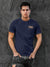 Front view of Fighterhero Men's Navy Blue Round Neck T-shirt, highlighting the 'broken chains' design on the chest.