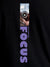 Close up of 'Focus' design on Women's Black Round Neck T-shirt, highlighting intricate details and vibrant print.