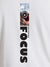 Close up of 'Focus' design on Women's White Round Neck T-shirt, highlighting intricate details and vibrant print.