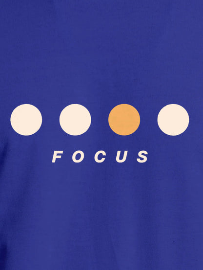 Close up of 'Focus On Goal' design on Men's Blue Round Neck T-shirt, highlighting intricate details and vibrant print.