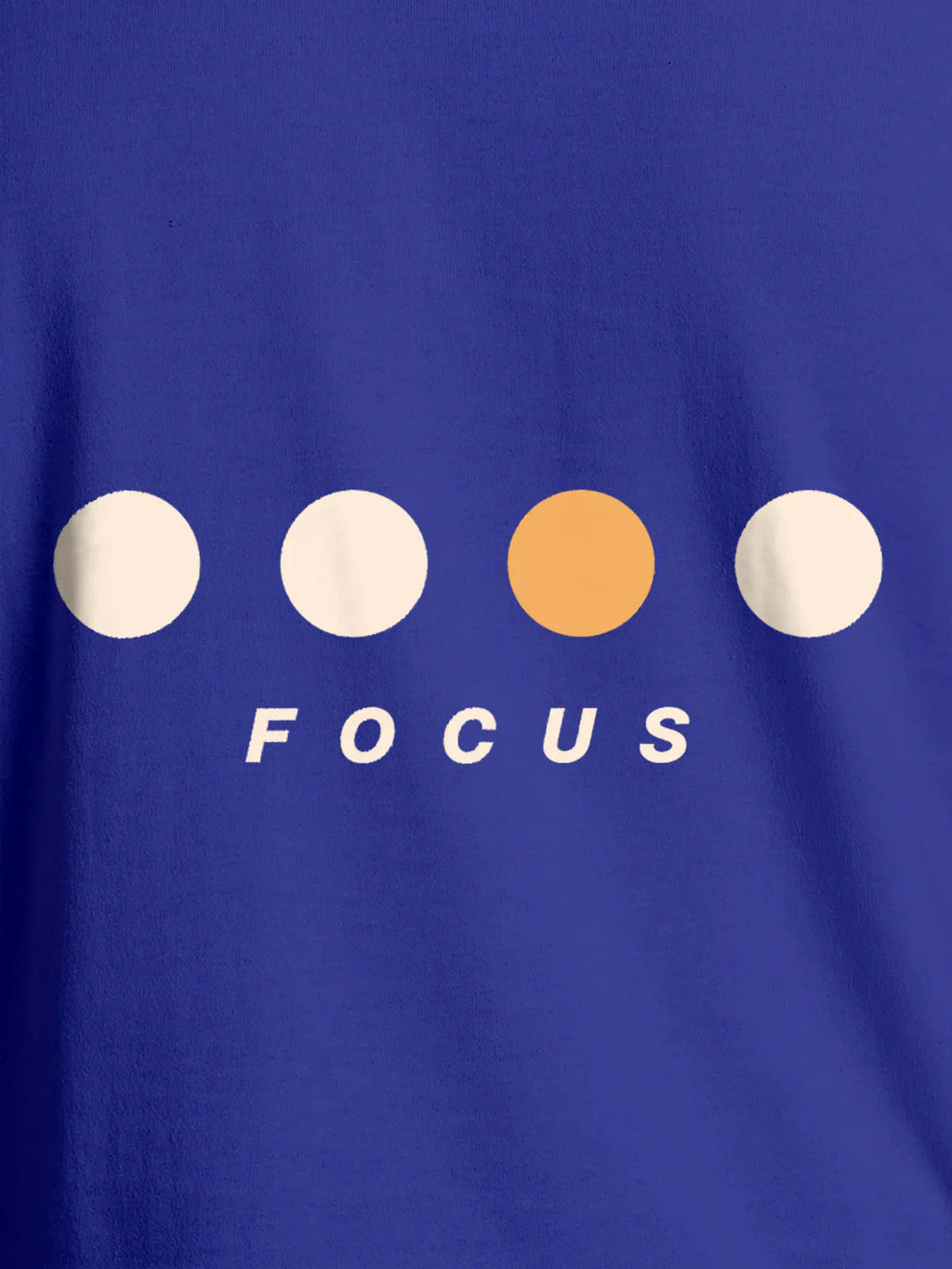 Close up of 'Focus On Goal' design on Women's Blue Round Neck T-shirt, highlighting intricate details and vibrant print.