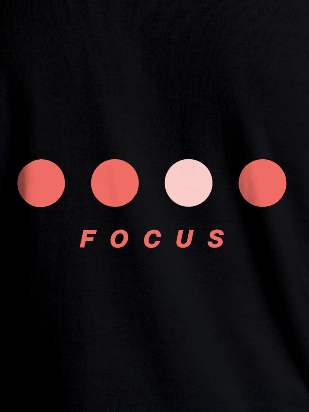 Close up of 'Focus On Goal' design on Women's Black Round Neck T-shirt, highlighting intricate details and vibrant print.