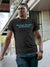 Front view of Fighterhero Men's Dark Grey Round Neck T-shirt, highlighting the 'broken chains' design on the chest.