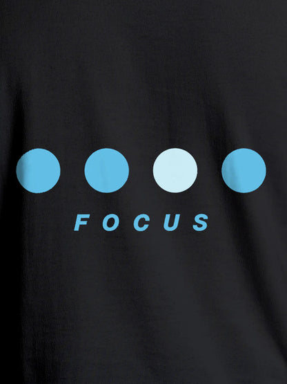Close up of 'Focus On Goal' design on Women's Dark Grey Round Neck T-shirt, highlighting intricate details and vibrant print.