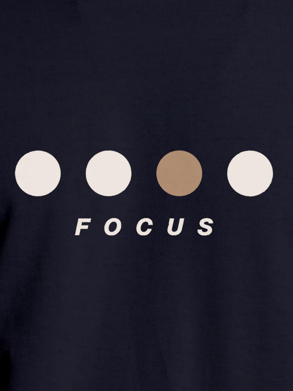 Close up of 'Focus On Goal' design on Men's Navy Blue Round Neck T-shirt, highlighting intricate details and vibrant print.