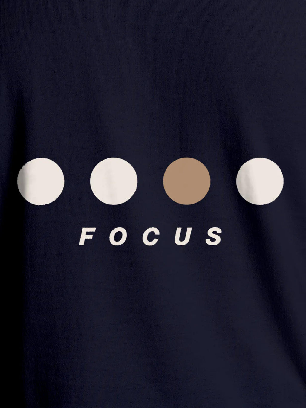 Close up of 'Focus On Goal' design on Women's Navy Blue Round Neck T-shirt, highlighting intricate details and vibrant print.