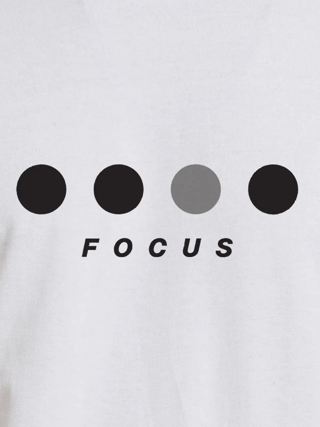 Close up of 'Focus On Goal' design on Men's White Round Neck T-shirt, highlighting intricate details and vibrant print.