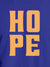 Close up of 'Hope' design on Men's Blue Round Neck T-shirt, highlighting intricate details and vibrant print.