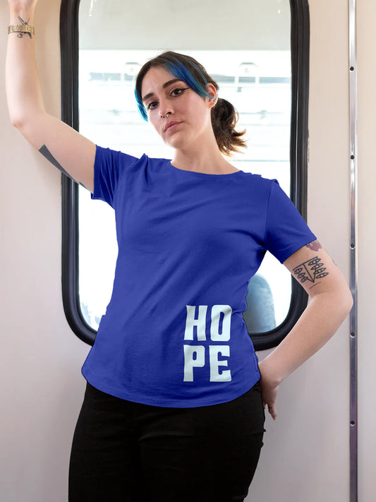 Fighterhero T-shirts: Model wearing Women's Blue Round Neck T-shirt with 'Hope' design